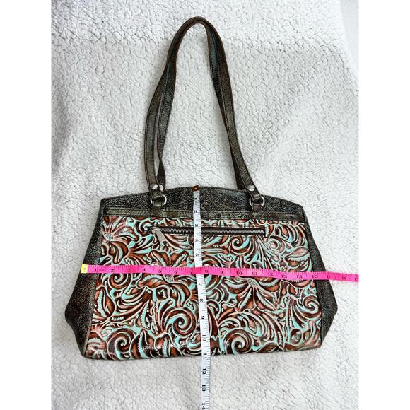 Patricia Nash Turquoise Tooled Italian Leather Tote bag - Picture 4 of 9